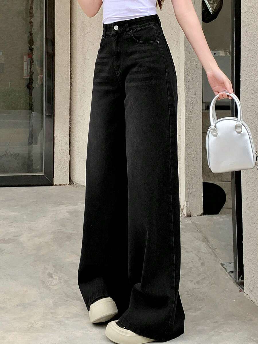 DAZY Women's Casual Loose Korean Style Washed Denim Jeans - Dark Grey - View 1