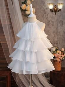 SHEIN Đầm hè organza màu trắng thanh lịch dễ thương cho bé gái/bé gái - trắng - Xem 8