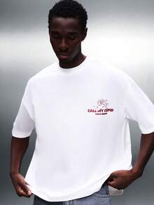 SUMWON Crop Fit Call My Cupid Graphic Print Short Sleeve Crew Neck Regular Fit T-Shirt With Angel Design Back Print For Valentine's Day Casual - White - View 4