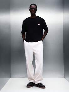 SUMWON 短款爱心印花图案T恤，短袖，棉混纺面料，休闲街头风，适合夏季春季情人节假日作为礼物，彰显个性。 - 黑色 - 查看 3