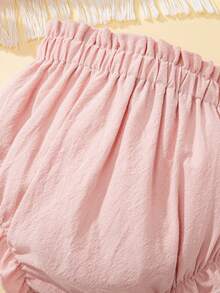 SHEIN Baby Girl Solid Color Ruffle Hem Pleated Shorts - Pink - View 8