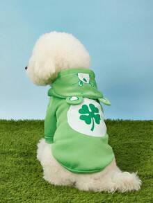 Care Bears X PETSIN 1件装爱心熊宠物连帽衫，可爱3D立体耳朵印花装饰，绿色加厚保暖舒适宠物连帽服 - 綠色 - 查看 2