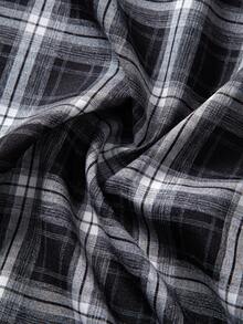 Manfinity Nomadique Men's Plaid Long Sleeve Single-Breasted Casual/Business Shirt Men's Casual Dress Shirt Men Shirts Plaid Black And White Men's Shirt Black And White Dress Shirts For Man Black And White Shirt - Black - View 3