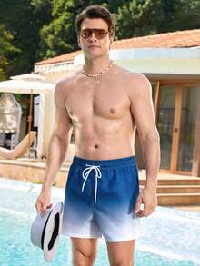 Manfinity Swimmode Men's Ombre Drawstring Waist Pocket Beach Shorts Men's Beach Shorts Couples Matching Swimwear Drawstring Waist Front Tie Pocket  Sea ​​Turtle Beach Shorts - Multicolor - View 4