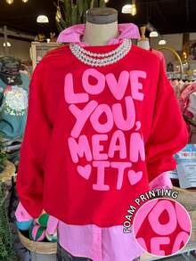 DrmWander Women's Vacation Vibe Slogan Print Long Sleeve Sweatshirt - Hot Pink - View 1