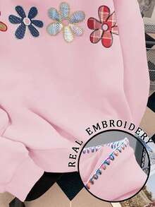 Resyla Áo sweatshirt nữ dáng rộng, in họa tiết hoa, vai rớt, thích hợp cho mùa xuân/thu, mặc hàng ngày, đi làm, đi nghỉ mát. - Hồng - Xem 5