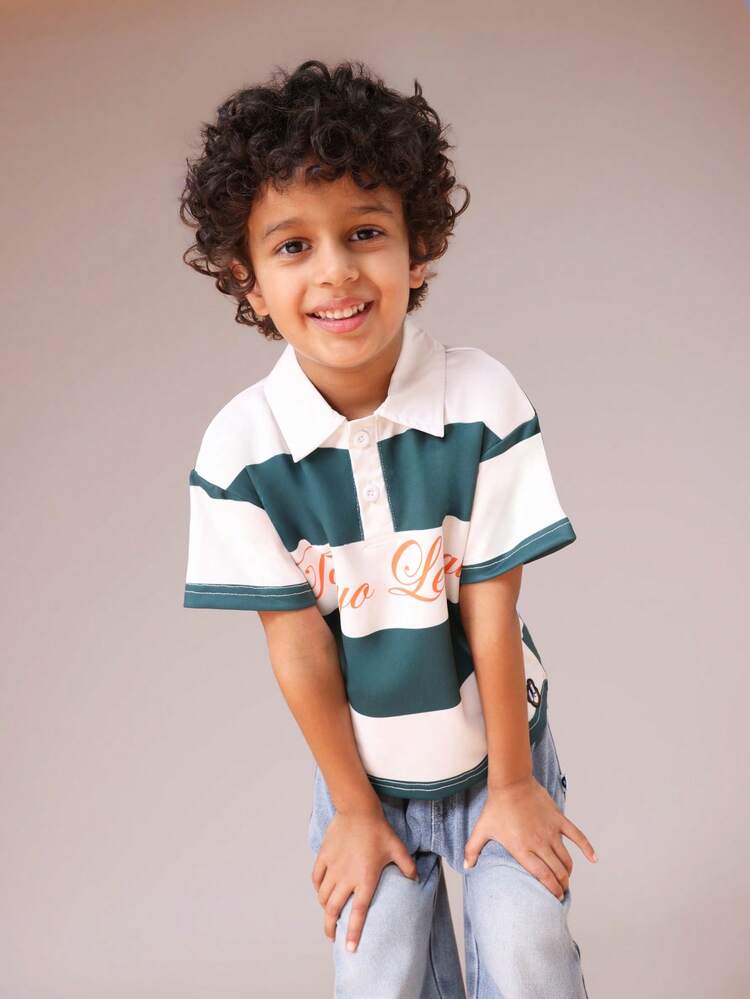 Chunky Stripe Polo With Logo Print