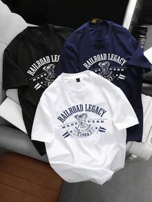 SHEIN 男士休闲印花圆领短袖T恤 - 彩色 - 查看 1