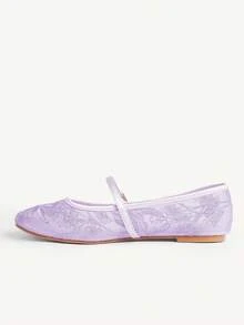 CUCCOO CHICEST 女士紫色缎面网纱刺绣时尚优雅平底鞋 - 淺紫色 - 查看 4
