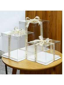 1 pieza Caja de embalaje para fiesta/vacaciones, caja de almacenamiento de regalo de 1 capa, 2 capas, 3 capas - Blanco - Ver 2