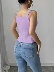 Elenzga Women's Summer Minimalist Front Button Fitted Camisole - Mauve Purple - View 2