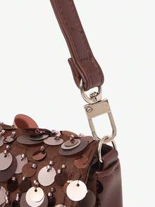 Maija Ladies, Women Shoulder Bag, Hobo Bag, Evening Bags, Brown, Sequins, Beads, Splicing Faux Leather, Fashionable, Luxury, Elegant , Simple, Personalized, Versatile, Classic, For Cocktail Party, Party, Prom, Club, Date, Birthday, Evening, Date Nigh, Banquet - Coffee - View 6