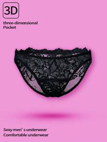 WENEZON Men's Lace Patchwork Sexy Sheer Briefs - Black - View 1