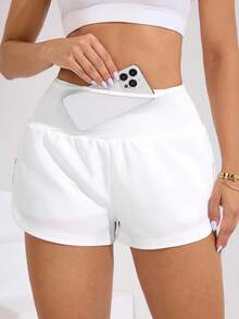 Rhythm Era Plus Size Women Basic Yoga Shorts, 2 In 1 Design, Suitable For Gym, Outdoor Activities - White - View 4