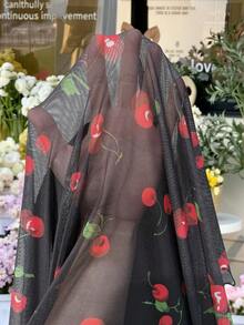 GalTyme Đầm midi cỡ lớn thanh lịch in họa tiết quả anh đào, viền ren, phù hợp cho việc đi làm. - màu đen - Xem 7