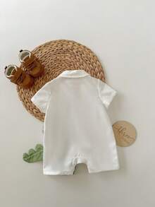 卡通恐龙印花 Polo 领短袖连体短裤，休闲百搭，适合男婴和女婴 - 綠色 - 查看 2