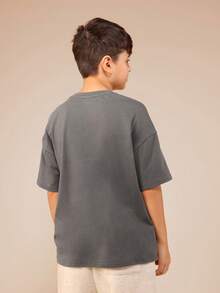 SUMWON Tween Boys Number Print T-Shirt Short Sleeve Crew Neck Cotton Jersey Regular Fit Casual Graphic Tee Vacation - Dark Grey - View 2