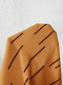 SHEIN Privé 大码女式优雅通勤知性圆领花瓣袖短袖夏季衬衫，几何条纹黑白撞色艺术印花女式宽松短袖上衣 - 黃色 - 查看 7