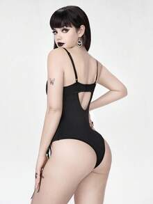 ROMWE Gothic Bat Hollow Out Lace-Up Bow Sexy Jumpsuit For Women - Black - View 3