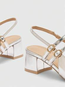 CUCCOO BIZCHIC 女士经典银色漆皮系带低跟鞋，全球四季必备 - 銀色 - 查看 8