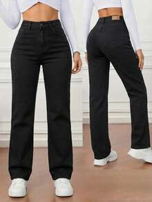 pantalon para dama wide leg, pierna ancha, recto, como stretch, calidad premium, moda, moderno - negro - Ver 1
