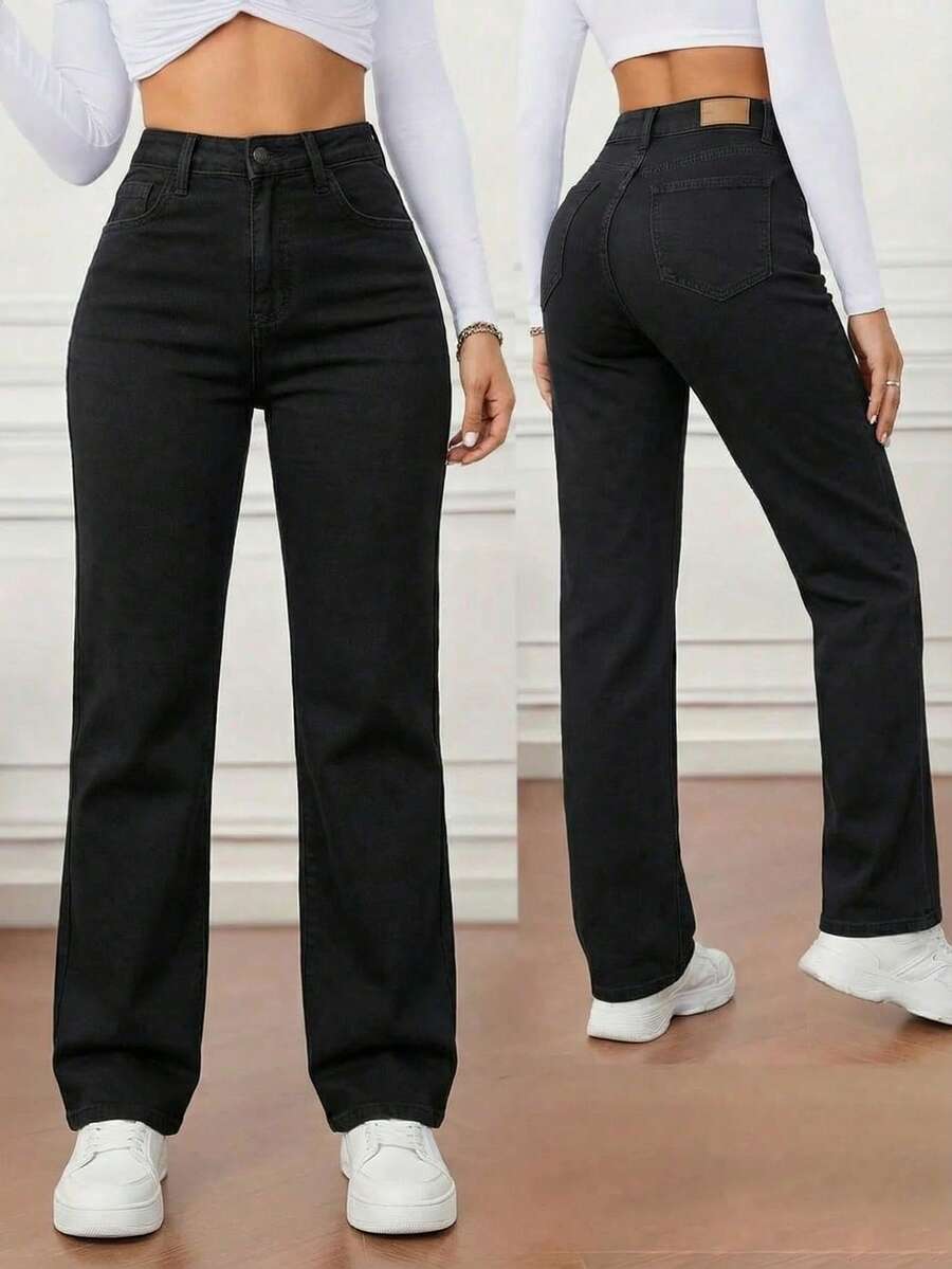 pantalon para dama wide leg, pierna ancha, recto, como stretch, calidad premium, moda, moderno - negro - Ver 1