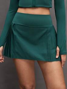 Activina Women's Solid Color High Waist Pleated Pocket Casual Versatile Daily Workout Outdoor Sports Skorts Pleated Skort - Dark Green - View 6