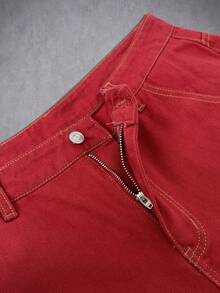 Manfinity Hypemode New Loose Fit High Street Red Curved Knife Jeans - Red - View 7