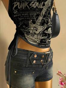 Attitoon Top tubo corto con cordón y nudo delantero casual para mujer - Negro - Ver 7