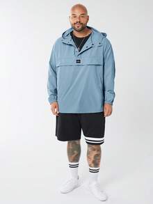 EASEVO 加大码男士休闲梭织连帽半拉链宽松插肩袖夹克，适合春秋季日常穿着 - 藍色 - 查看 3