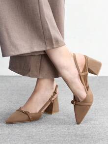 CUCCOO BIZCHIC Women's Classic Burgundy Pointed Toe Mid-Heel Slip-On Pumps, Versatile For Commute, Date, Party, Holiday, Wedding For Christmas Valentine's Day Spring Shoes - dark camel - View 4