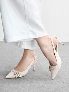 CUCCOO BIZCHIC 尖头细高跟酒红色后跟多带时尚通勤百搭女士高跟穆勒鞋，圣诞节必备 - 雪白色 - 查看 5