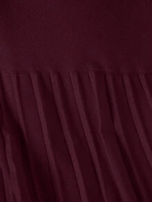 Franclia 新款褶裥拼接针织高腰显瘦A字中长半身裙，休闲女式毛衣裙 - 紅木色 - 查看 5