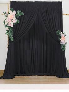 5英尺 x 7英尺/8英尺/10英尺 无褶皱涤纶摄影背景布，适用于派对、婚礼、生日和其他场合 - 黑色 - 查看 5