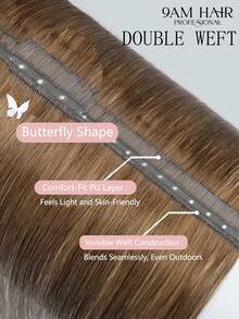 9AM HAIR Butterfly Weft Hair Extensions Human Hair Glueless OVO Pu Hole Genius Hand Tied Invisible DIY Double Weft Hair Extensions Straight 1pc 16 Inches - S4C - View 8
