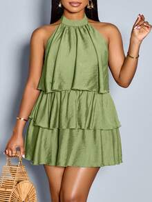 SOLERSUN 大码夏季服装 夏季服装 演唱会服装 女士锐舞服装 音乐节服装 女士度假服装 商务休闲装 女士沙滩装 女士度假服装 女士办公室服装 老钱风格女士 波西米亚风 女士简约低调奢华度假绿色连衣裙 - 綠色 - 查看 6