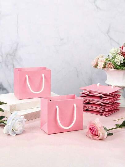 1/5/10 Pink Paper Gift Bags With Handles, Gift Wrapping Bags, Party Gifts, Jewelry Making Displays, Packaging Supplies, Perfect For Birthdays, Weddings, Flower Bouquets, Anniversaries, Wedding Gifts, Father's Day, Mother's Day Gift Bags, Holiday Gift Bags, Party Gift Bags, Craft Handbags, Gift Bag Creativity, Gift Bags Diy, Birthday Party Gift Bags