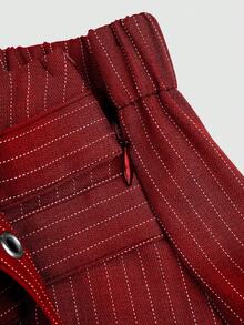 SHEIN Sweetro 大码女装时尚甜美休闲褶皱条纹金属朋克迷你裙 - 酒紅色 - 查看 5