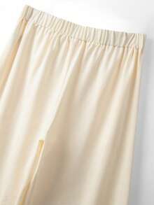 Lyxana 休闲褶皱搭扣装饰阔腿杏色女士运动裤 - 杏色 - 查看 5