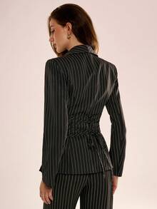 Avenya 女士条纹露背系带腰部外套 - 黑色 - 查看 5