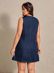 Elaquor Đầm denim không tay cỡ lớn, kiểu dáng thường ngày, mùa hè. - Rửa tối - Xem 3