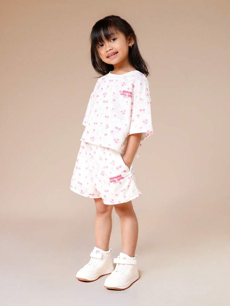 Floral Print T-Shirt And Shorts Set