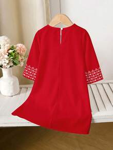 SHEIN Elegant Vintage Kaftan Robe For Baby Girl, Burgundy Red, Suitable For Spring/Summer And Festivals - Multicolor - View 3