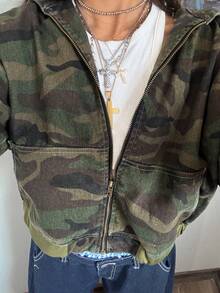 StreetHx Women's Fashion Casual Street Style Zip-Up Hooded Jacket With Pockets, Camouflage Denim - Multicolor - View 10