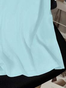 Franclia Women's Round Neck Embellished Chain Design Short Sleeve Casual T-Shirt, Summer - Blue - View 3