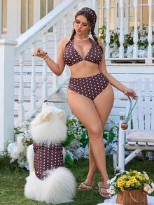 Swim Mod Bộ bikini hai mảnh cỡ lớn dành cho nữ, họa tiết chấm bi cà phê, đồ bơi hai mảnh, phong cách nghỉ dưỡng thường ngày. - Nhiều màu - Xem 5