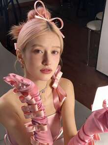 Joivida 1只蝴蝶结长手套 - 优雅精致的舞会手套 | 完美适用于表演、宴会和派对 | 高级礼仪装饰手套 | 理想的节日礼物之选 - 彩色 - 查看 8