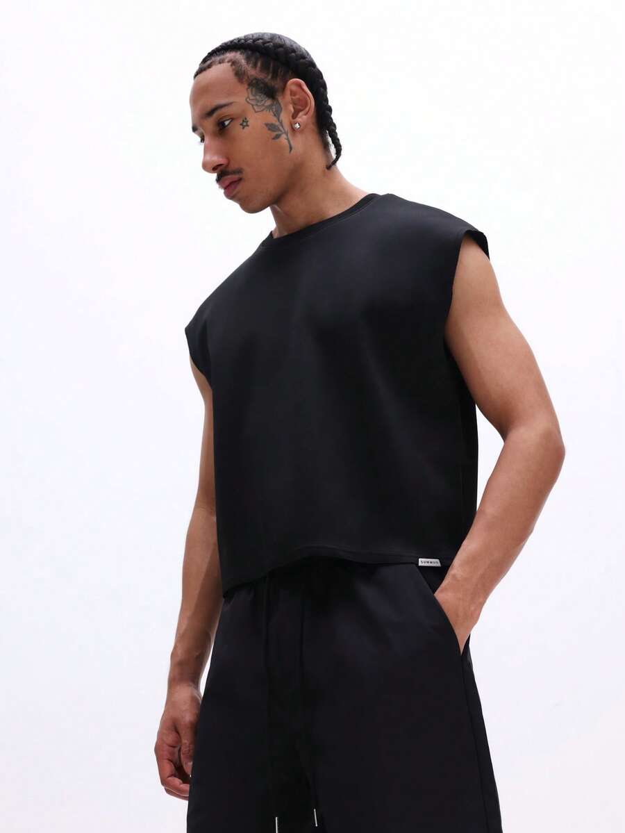 SUMWON Essentials Sleeveless Crew Neck Tank Top Casual Summer Basic Solid Comfortable Everyday Wear Minimalist Style - Black - View 1