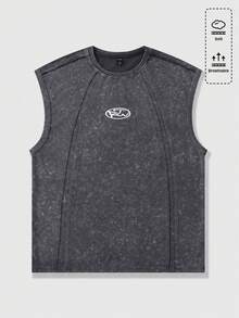 ROMWE MEN Essentials Men's Geometric Pattern Patchwork Crew Neck Casual Washed Tank Top Spring/Summer - Grey - View 7