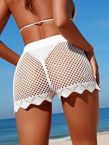 Swim Mod Women's Casual Sexy Beach Vacation Lobster Print Shorts & Cover-Up - Red and White - View 2